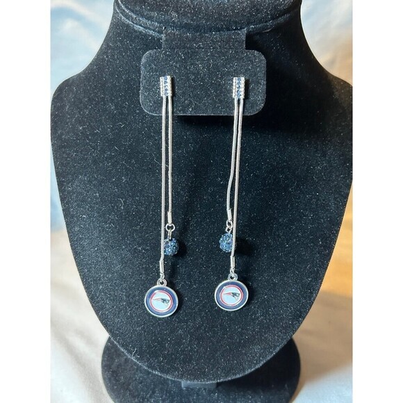 NFL New England Patriots Dangle Rhinestone Earrings - Picture 1 of 5